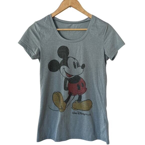 Disney Parks Walt Disney World Blue Grey Distressed Mickey Mouse T-shirt Small - Picture 1 of 4